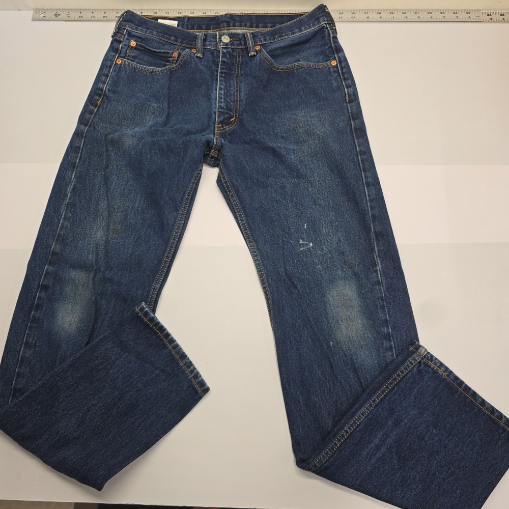Levis 505 Mens Straight Leg Jeans Blue Denim W34 L33 Regular Fit 00505-0216
